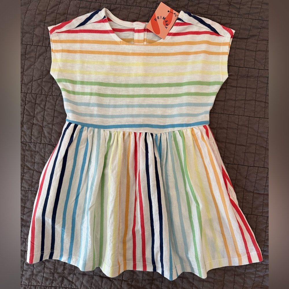 Primary Rainbow Dress Multicolor tunic 2T cotton white ivory BNWT